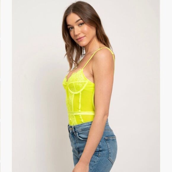 Bright Neon Lace Backless Bodysuit - Picture 2 of 12